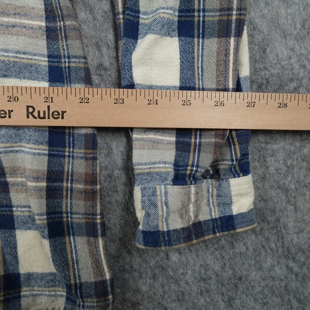 LL Bean Top Womens Large Blue Scotch Plaid Flannel Cotton‎ Long Sleeve Button